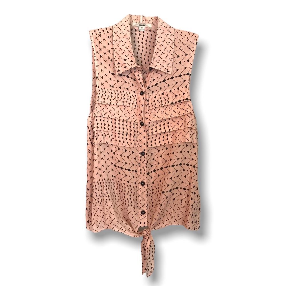 Papaya Pink Tie Front Sleeveless Blouse